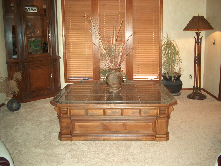 Granite and Nickel Top Brown Pine Coffee Table