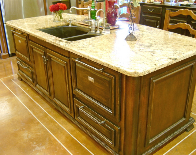 Hickory Kitchen Island With Dish Drawers