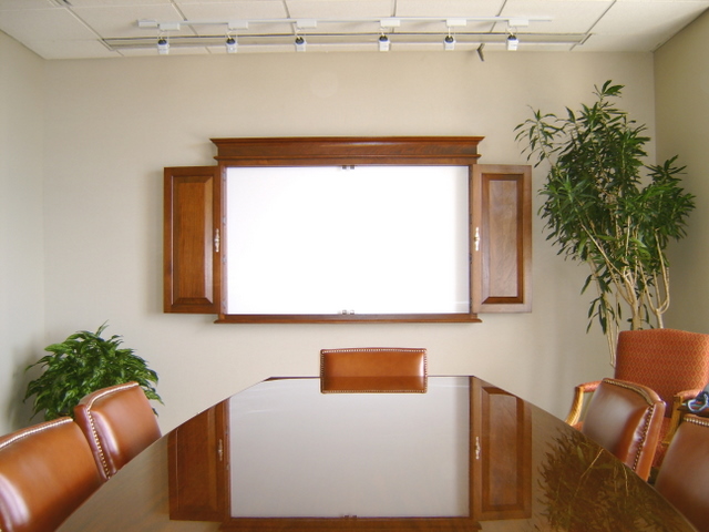 White Board Cabinet Mahogany and 10′ Conference