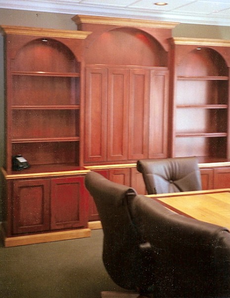 Conference Table Maple Two Tone with Wall Credenza