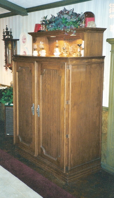 Oak Entertainment Center with Bead Board Trim