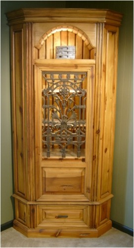 Pine Corner Cabinet with Metal Door Panel