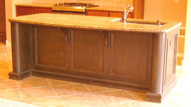 Pine Kitchen Island with Black Rub through