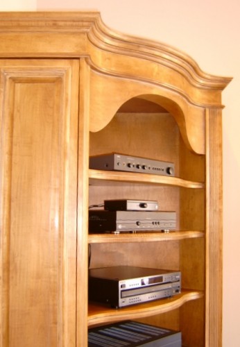 Maple Corner Display Media Cabinet with Slide Outs