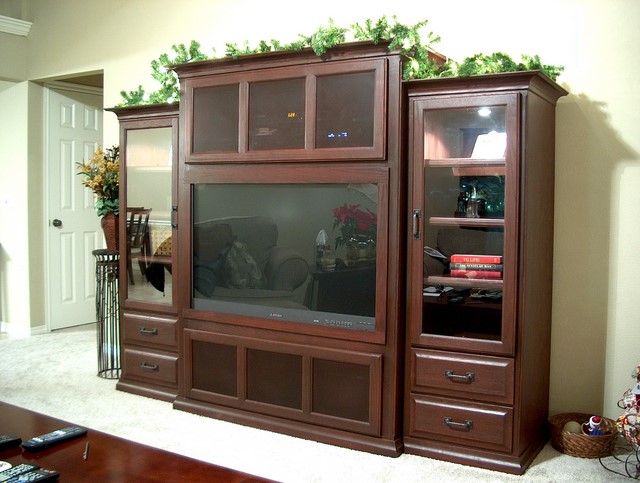 Oak Entertainment Center with Metal Panels