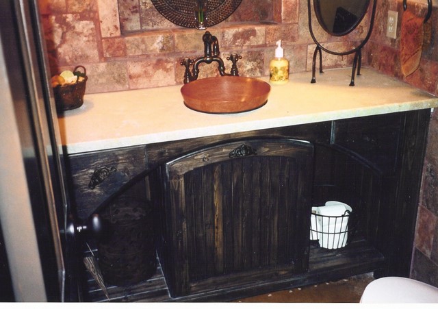 Weathered Teak Vanity with Arched Rail