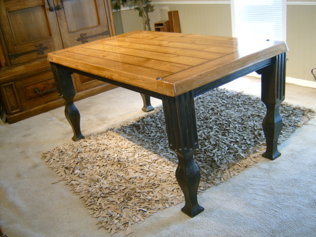 Pine Dining Table with Walnut Inlay