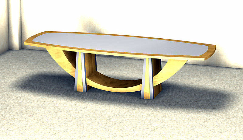 Conference Table Metal and Wood Arched Base