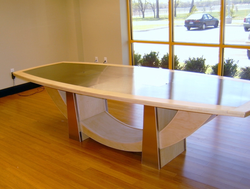 Conference Table Metal and Wood with Arched Base