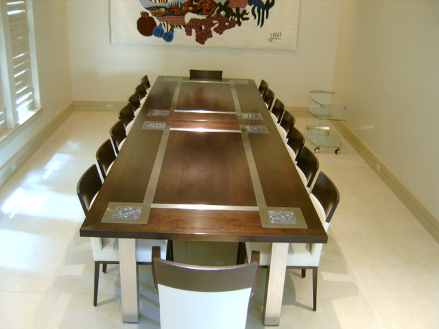 Dining Table of Walnut, Steel, and Granite